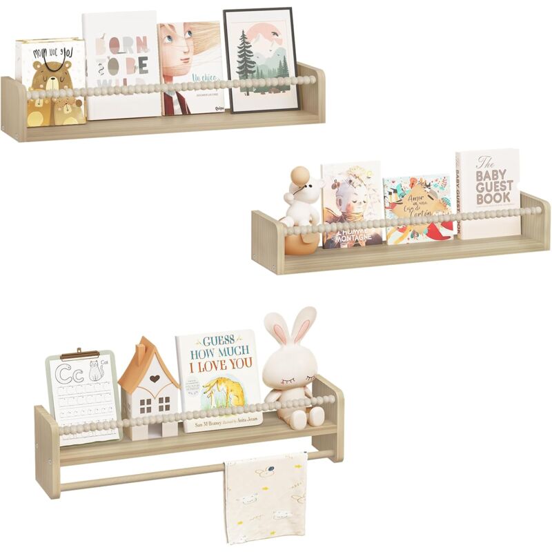 foto del prodotto libreria da parete per bambini, 60cm set di 3 porta libri per cameretta woltu