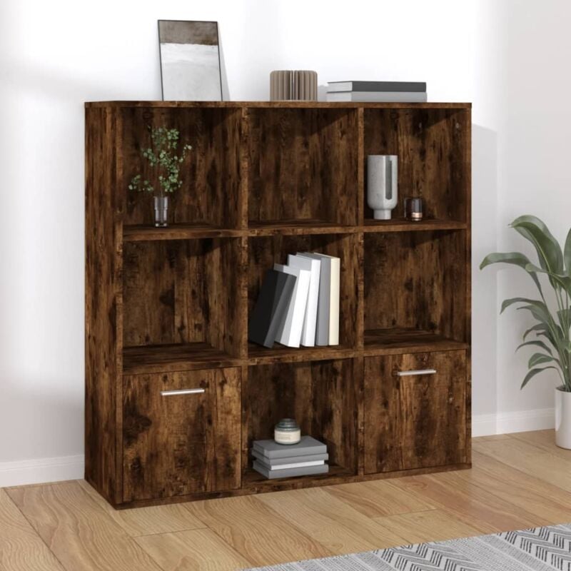 foto del prodotto libreria da salotto design elegante con 7 scomparti aperti e 2 ante vari colori colore marrone fumo