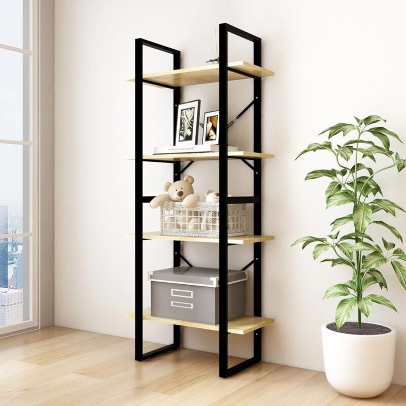 foto del prodotto libreria da salotto o studio con 4 ripiani design moderno vari colori colore marrone chiaro