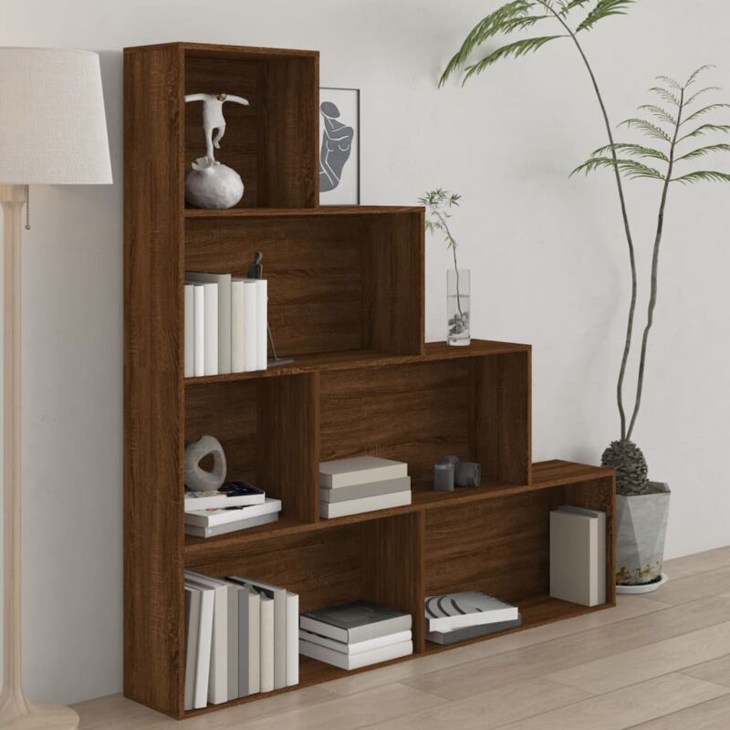 foto del prodotto libreria dal design a scala con 6 scomparti aperti design elegante vari colori colore marrone scuro