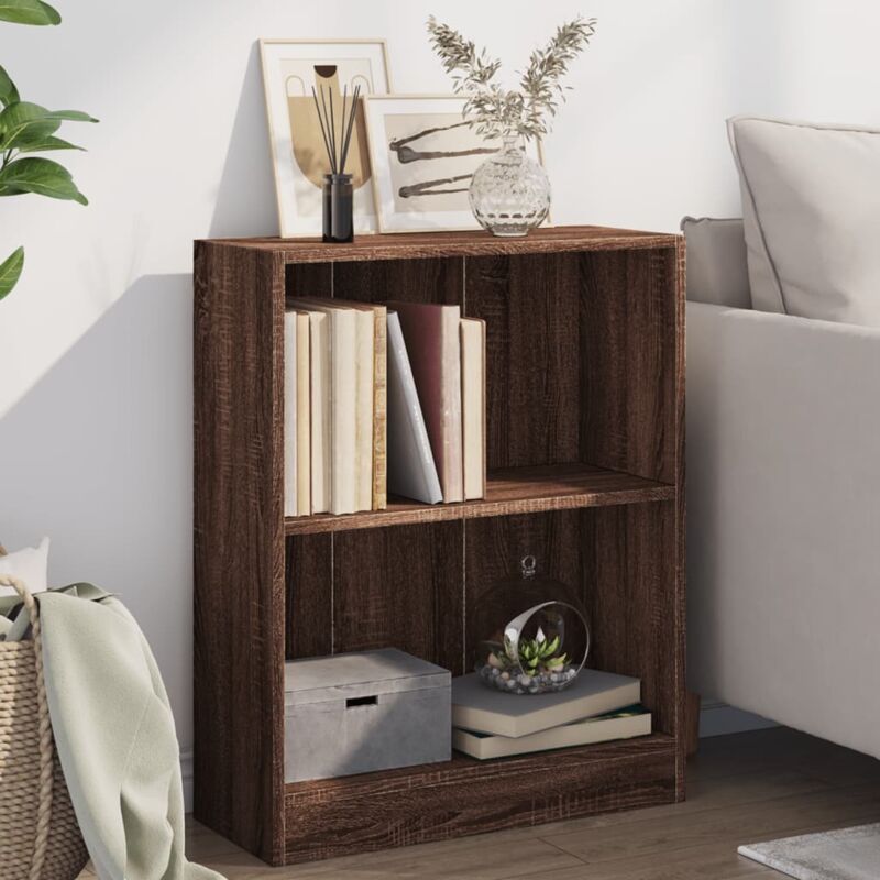 foto del prodotto libreria dal design elegante ideale per salotto con 2 ripiani vari colori colore marrone scuro