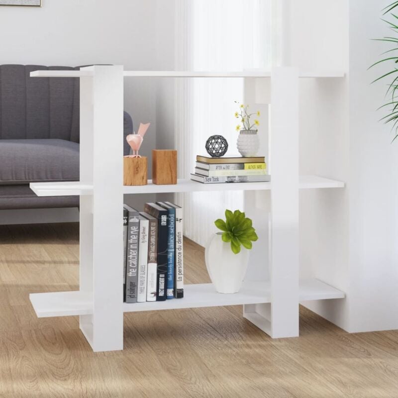 foto del prodotto libreria dal design moderno e minimalista con 3 ripiani vari colori colore bianco lucido