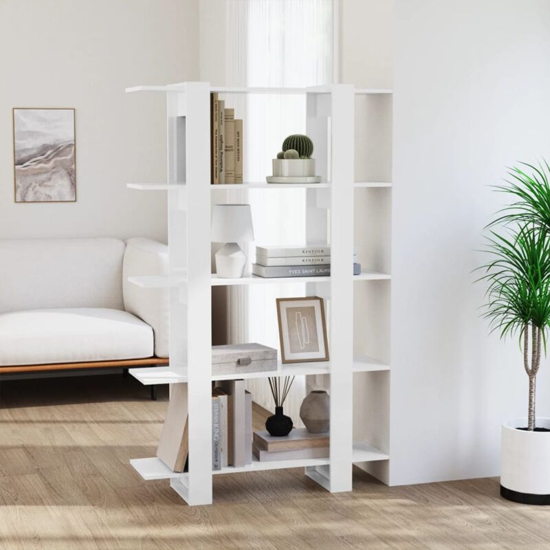 foto del prodotto libreria dal design moderno e minimalista con 5 ripiani vari colori colore bianco lucido