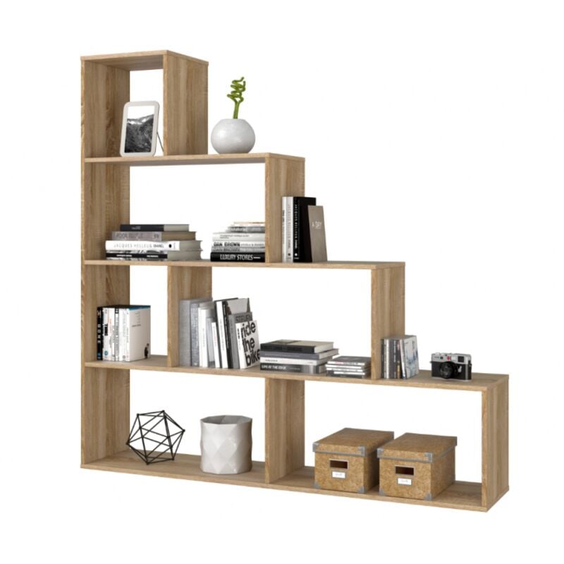 foto del prodotto libreria decorativa 145x29x145 cm con 6 ripiani rovere canadese ledra
