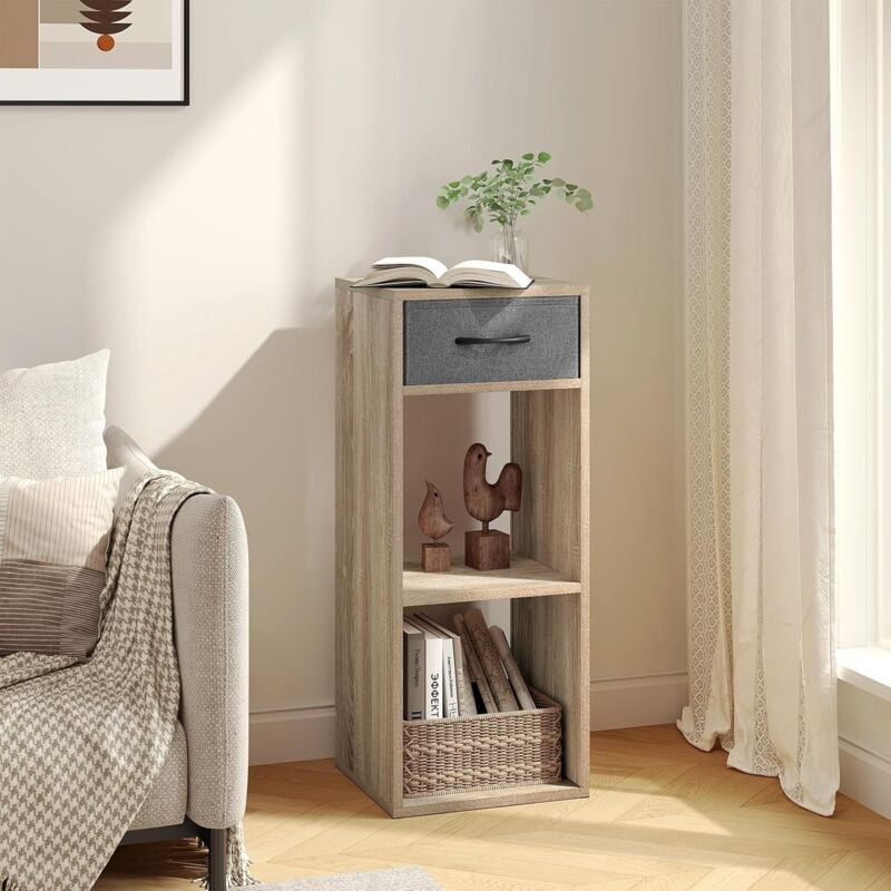 foto del prodotto libreria design moderno a 3 livelli con cassetto, rovere chiaro - woltu