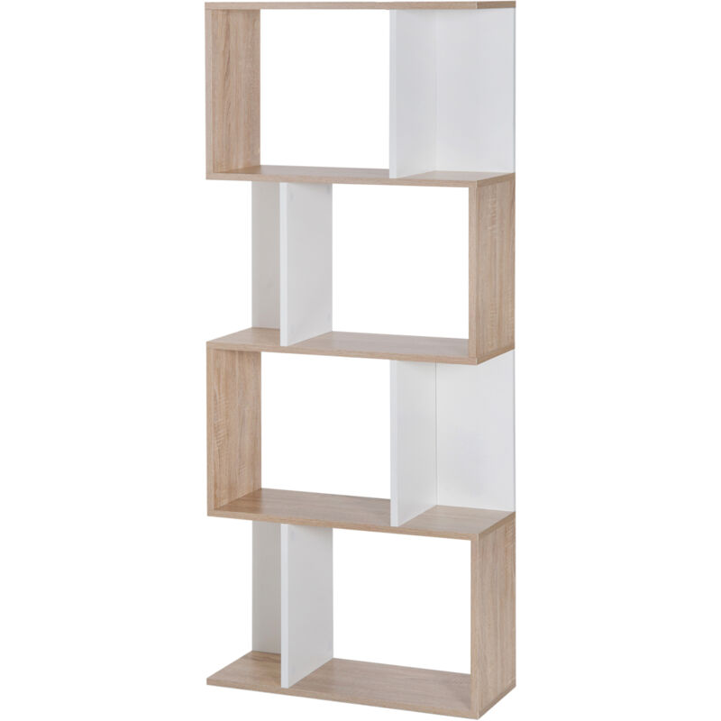 foto del prodotto libreria design moderno a 4 ripiani 60x24x148cm bianco e legno naturale homcom