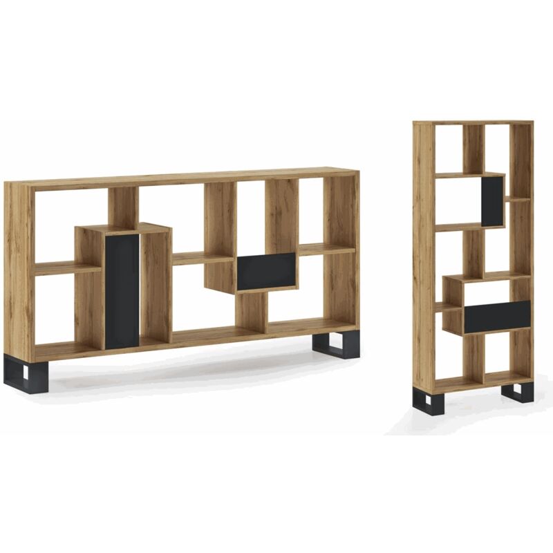 foto del prodotto libreria di design da salotto, modello loft, colore struttura rovere scuro, misure 68,5 x 168 x 25 cm di profondit skraut home