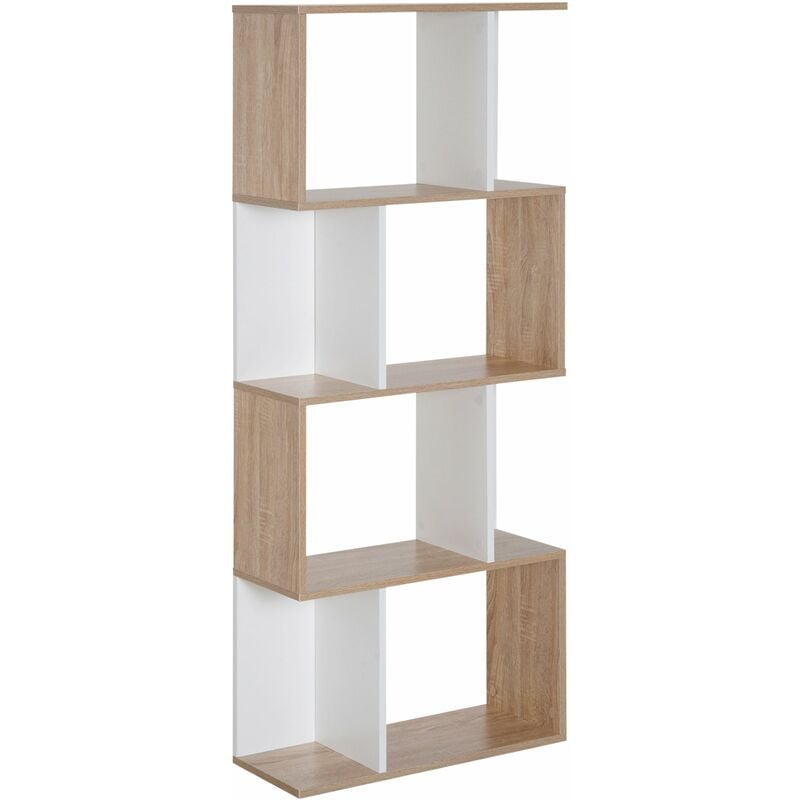 foto del prodotto libreria di design moderno 4 ripiani legno naturale e bianco 60x24x148 cm