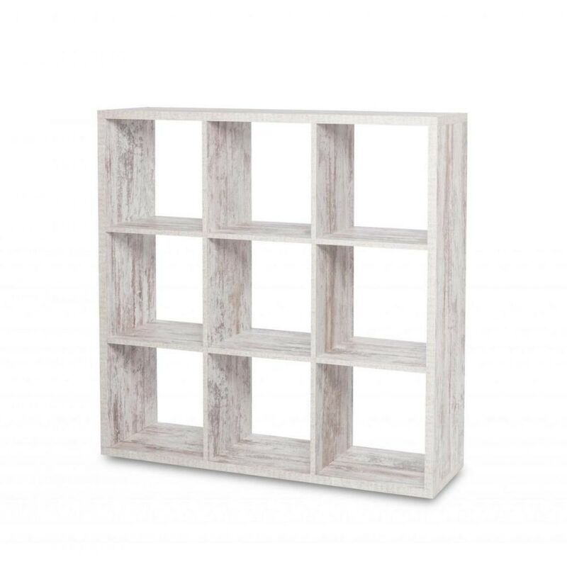 foto del prodotto libreria divisorio 107x107h cm in legno con 9 cubi colore bianco consumato max9