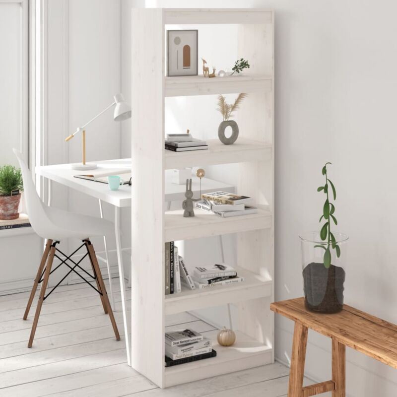 foto del prodotto libreria divisorio bianco 60x30x167,5 cm in massello di pino