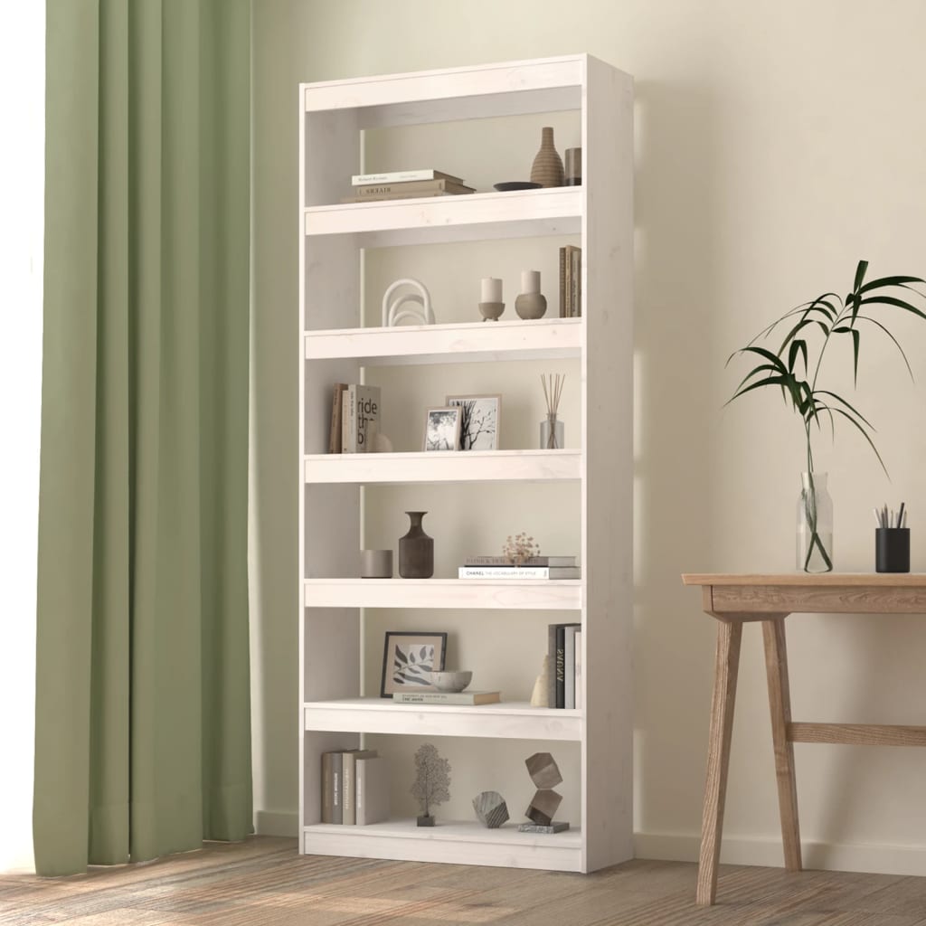 foto del prodotto libreria divisorio bianco 80x30x199,5 cm in massello di pino cod mxl 15092