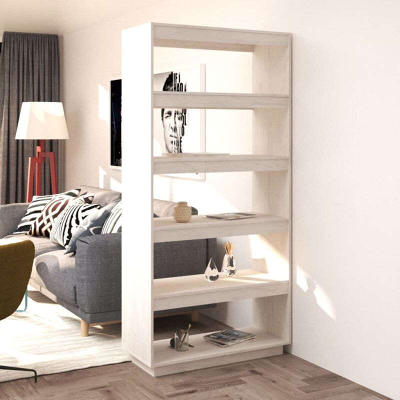 foto del prodotto libreria divisorio bianco 80x35x167 cm in massello di pino vidaxl 795222