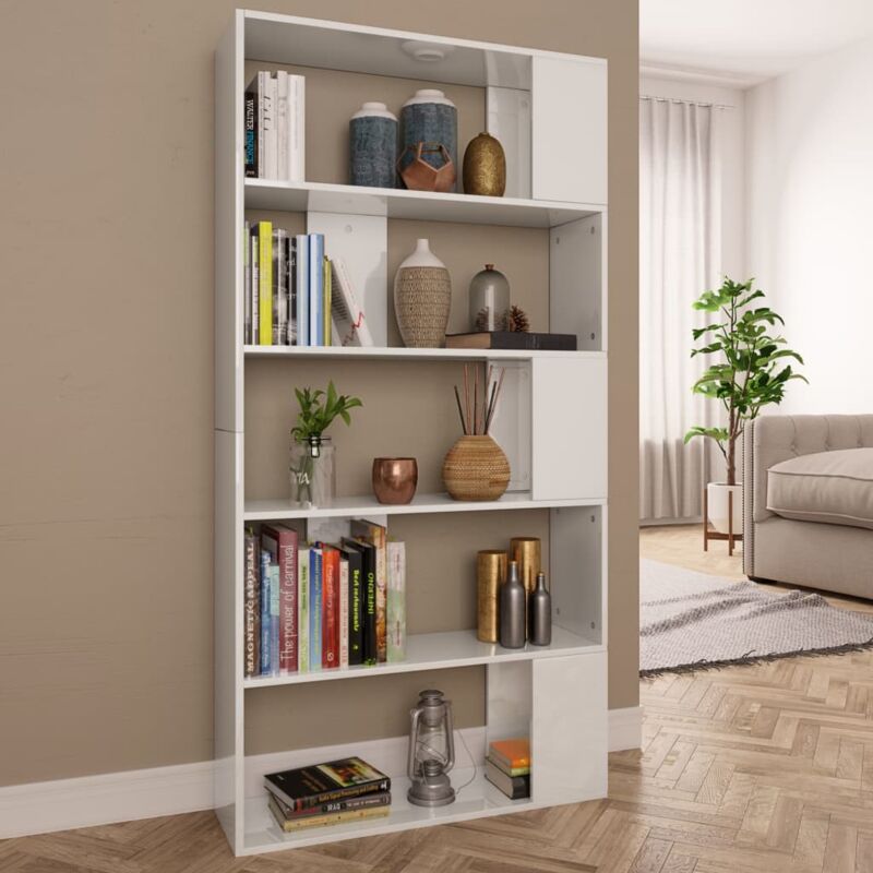 foto del prodotto libreria divisorio con 5 ampi scomparti in legno mobile salotto vari colori colore bianco lucido