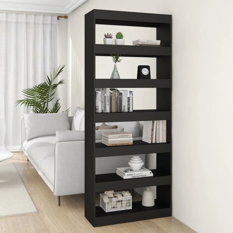 foto del prodotto libreria divisorio da salotto o studio 80x30x198cm con 6 ripiani vari colori colore nero