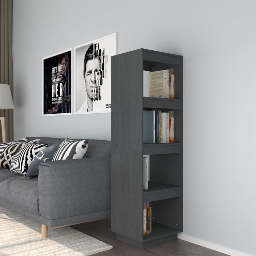 foto del prodotto libreria divisorio grigio 40x35x135 cm in massello di pino
