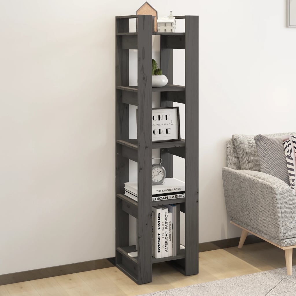 foto del prodotto libreria divisorio grigio 41x35x160 cm legno massello di pino