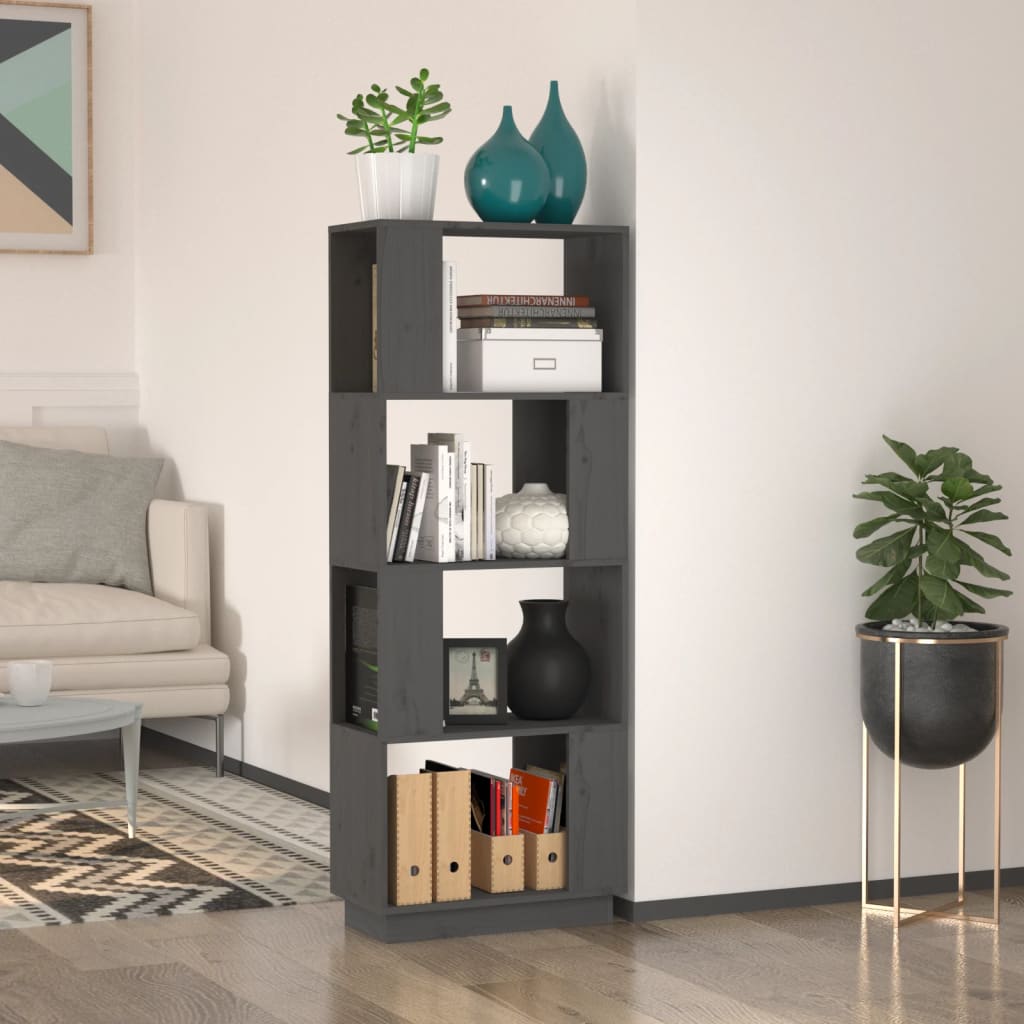 foto del prodotto libreria divisorio grigio 51x25x132 cm legno massello di pino