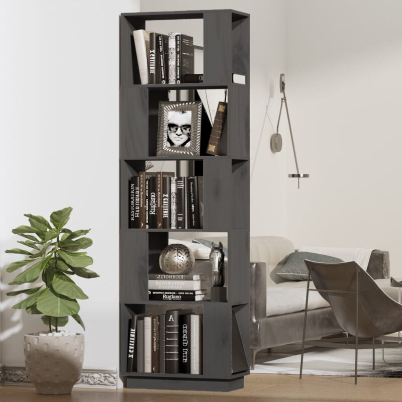 foto del prodotto libreria divisorio grigio 51x25x163,5 cm legno massello di pino vidaxl