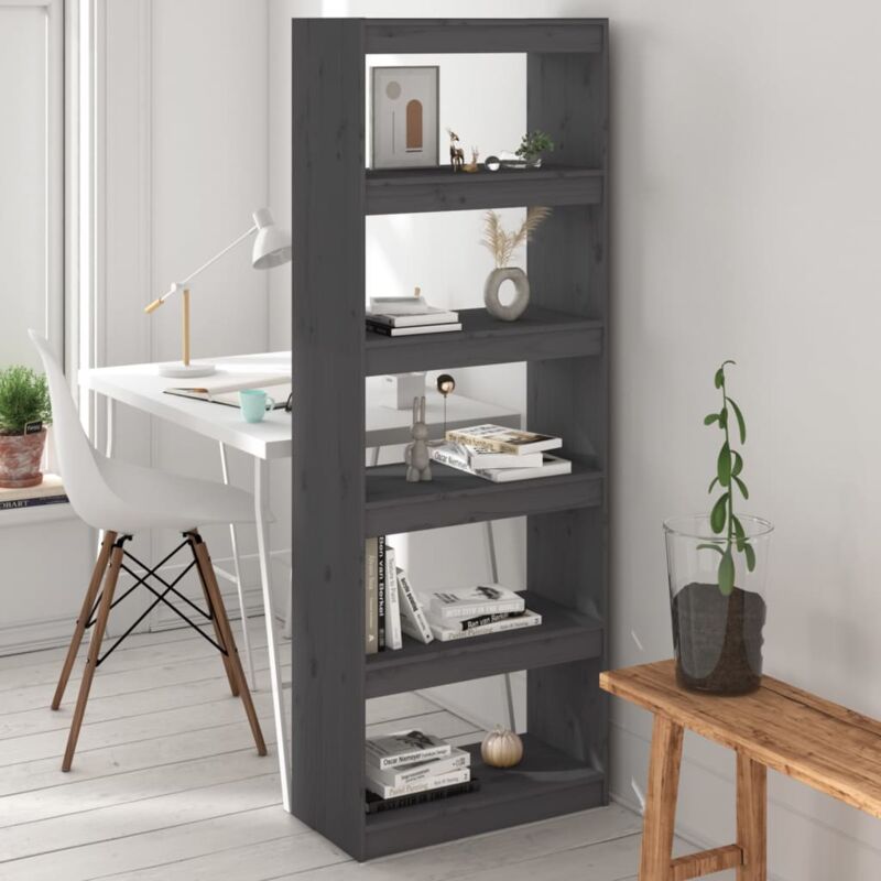 foto del prodotto libreria divisorio grigio 60x30x167,5 cm in massello di pino vidaxl