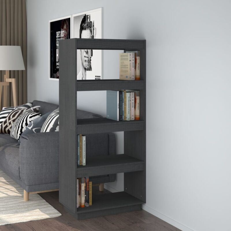 foto del prodotto libreria divisorio grigio 60x35x135cm in legno massello di pino vidaxl