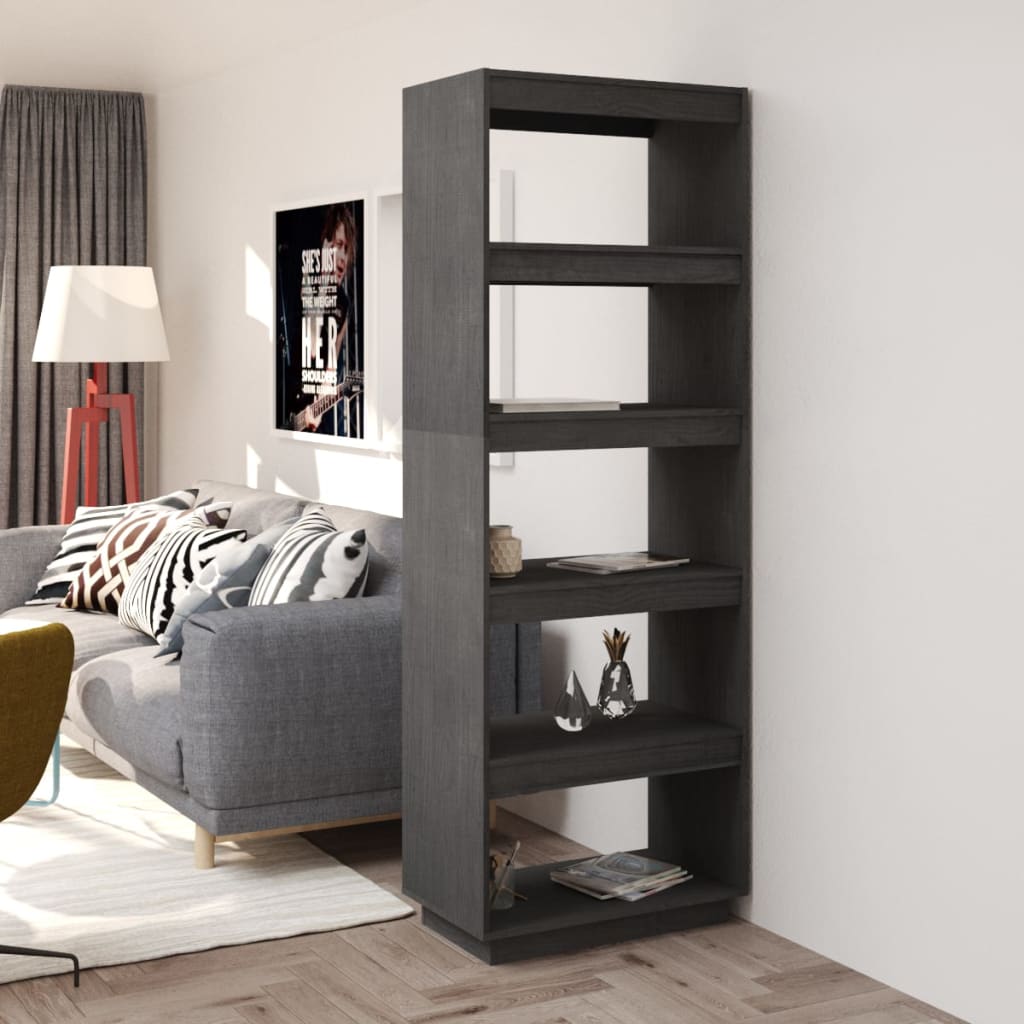 foto del prodotto libreria divisorio grigio 60x35x167cm in legno massello di pino