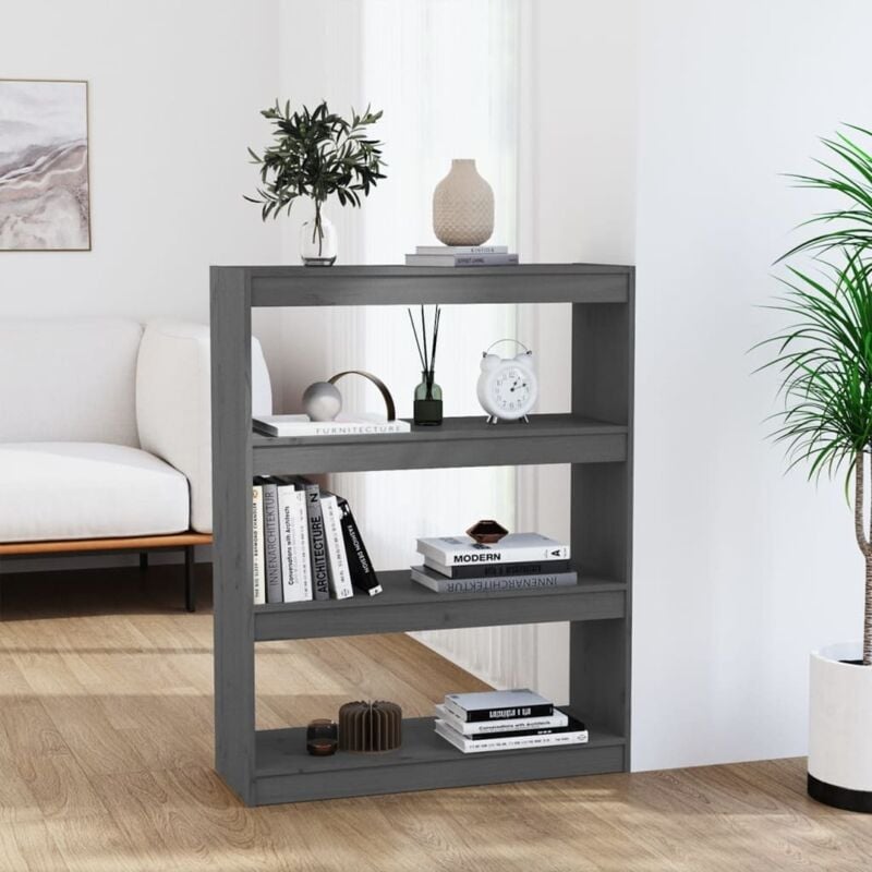 foto del prodotto libreria divisorio grigio 80x30x103,5 cm in massello di pino