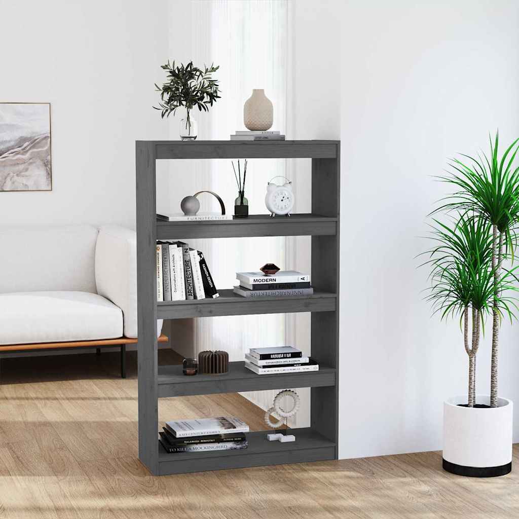 foto del prodotto libreria divisorio grigio 80x30x135,5 cm in massello di pino
