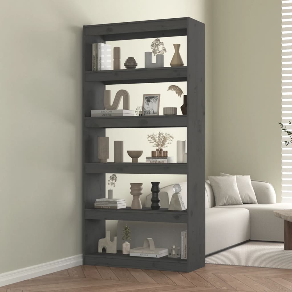 foto del prodotto libreria divisorio grigio 80x30x167,4 cm in massello di pino