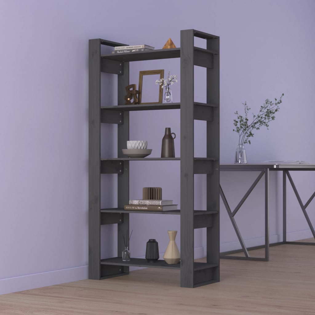 foto del prodotto libreria divisorio grigio 80x35x160 cm legno massello