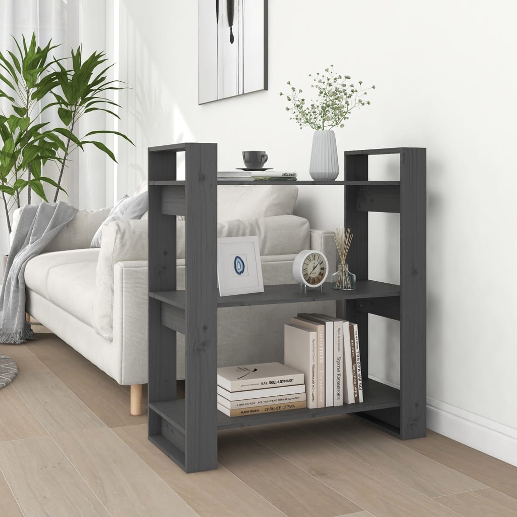 foto del prodotto libreria divisorio grigio 80x35x91 cm in legno massello di pino vidaxl