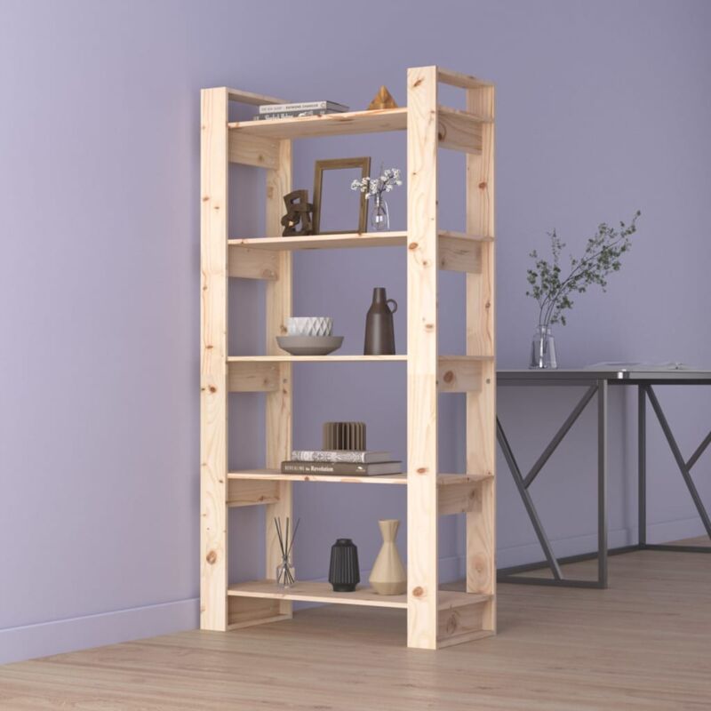 foto del prodotto libreria divisorio in legno con 5 ripiani 80x35x160 cm vari colori colore marrone chiaro