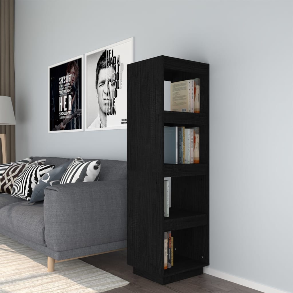 foto del prodotto libreria divisorio nero 40x35x135 cm in legno massello di pino cod mxl 13078