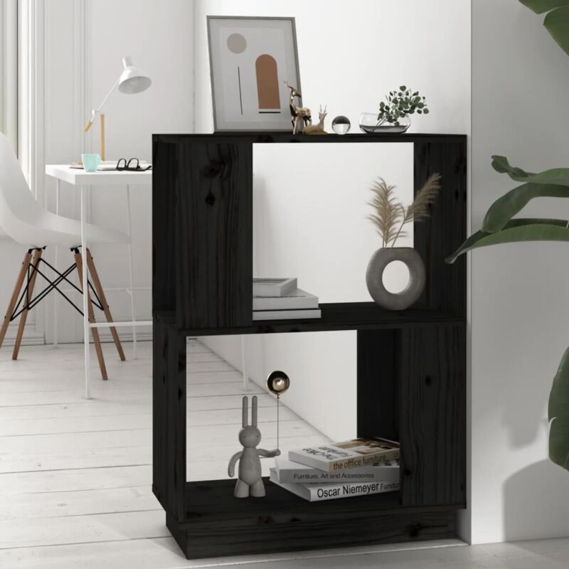 foto del prodotto libreria divisorio nero 51x25x70 cm in legno massello di pino vidaxl