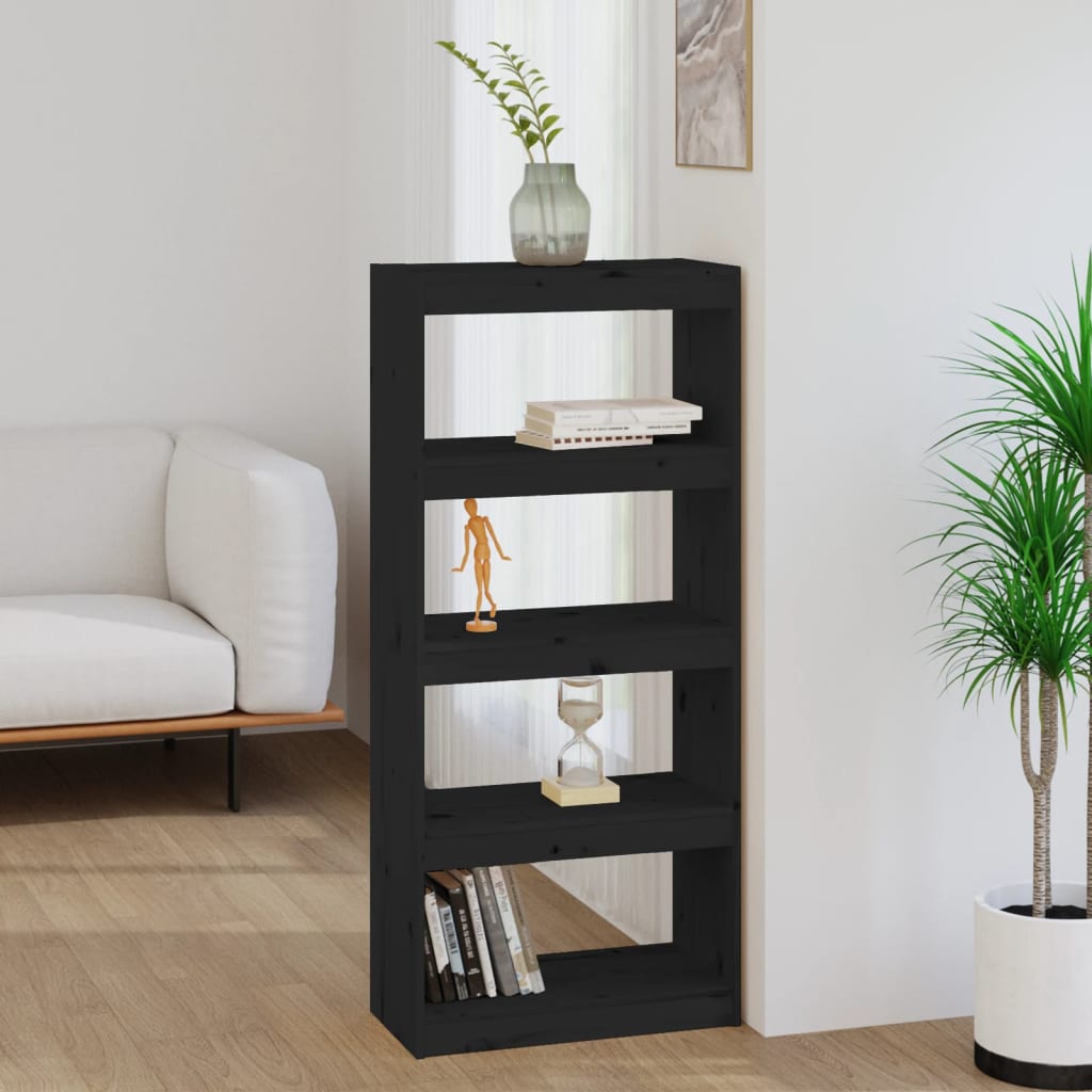 foto del prodotto libreria divisorio nero 60x30x135,5 cm legno massello di pino vidaxl