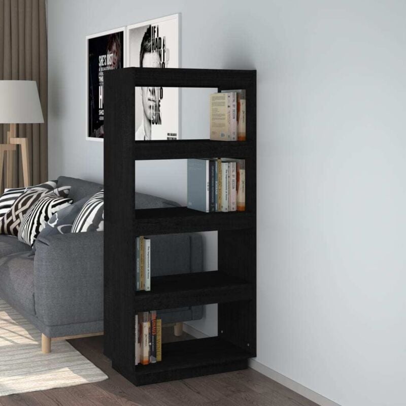 foto del prodotto libreria divisorio nero 60x35x135 cm in legno massello di pino vidaxl