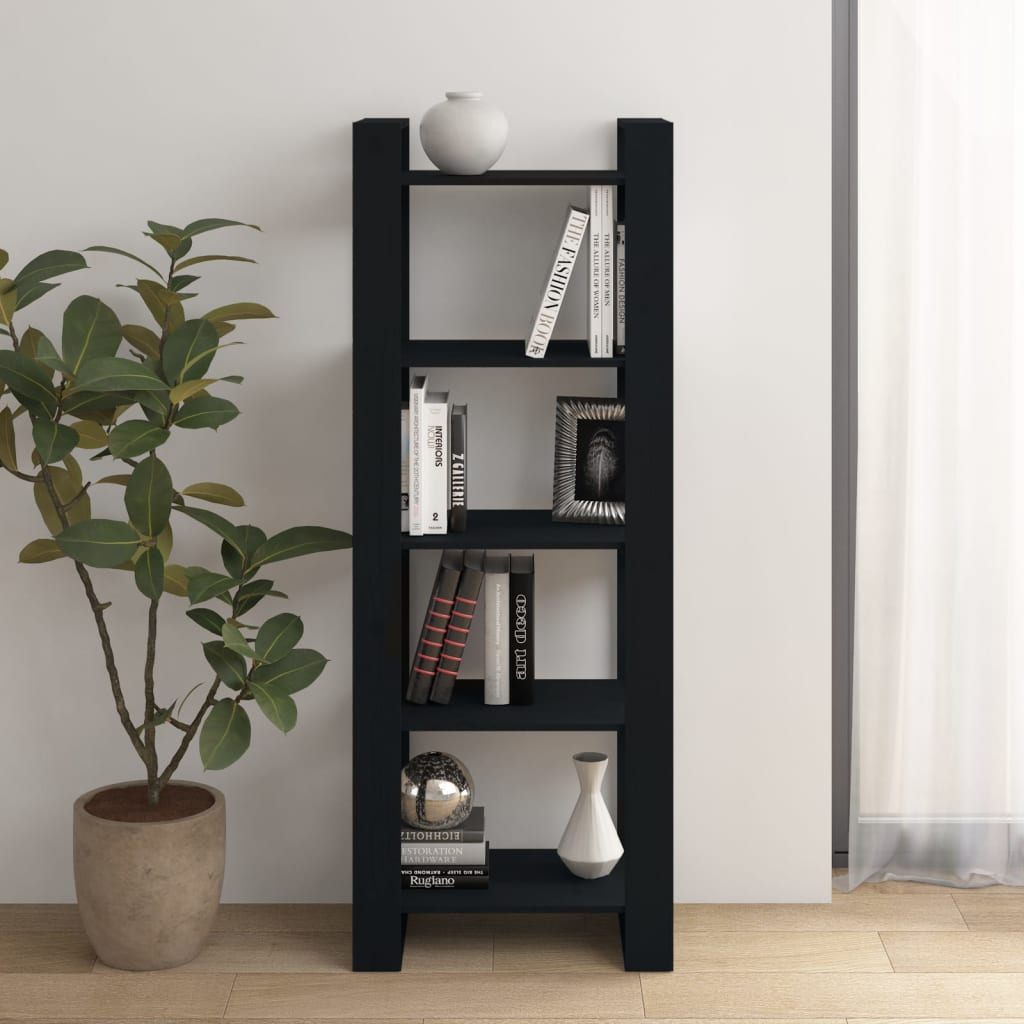 foto del prodotto libreria divisorio nero 60x35x160 cm legno massello