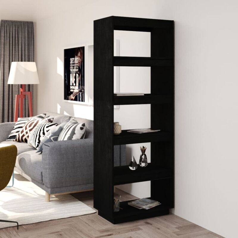 foto del prodotto libreria divisorio nero 60x35x167 cm in legno massello di pino vidaxl