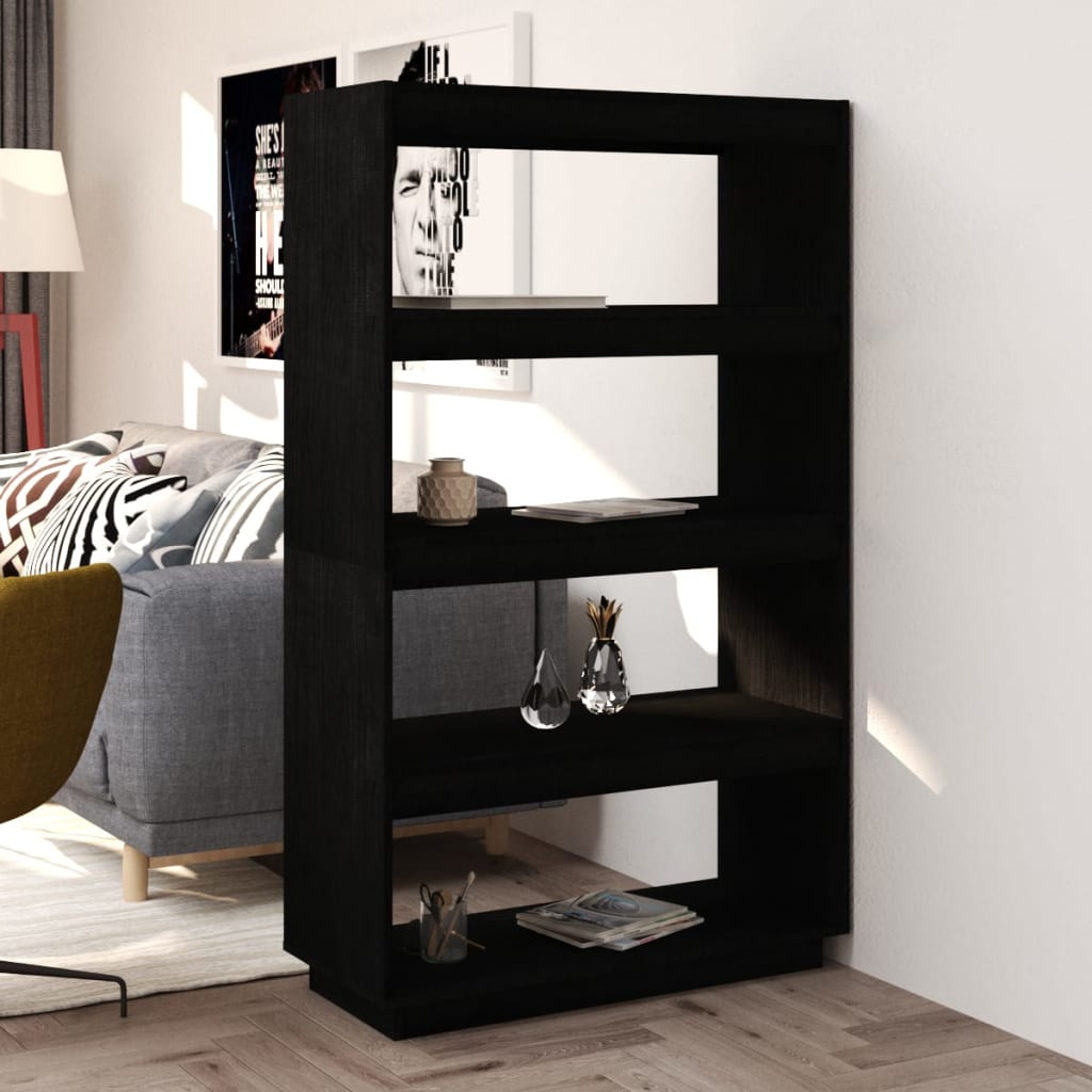 foto del prodotto libreria divisorio nero 80x35x135 cm in legno massello di pino cod mxl 13487