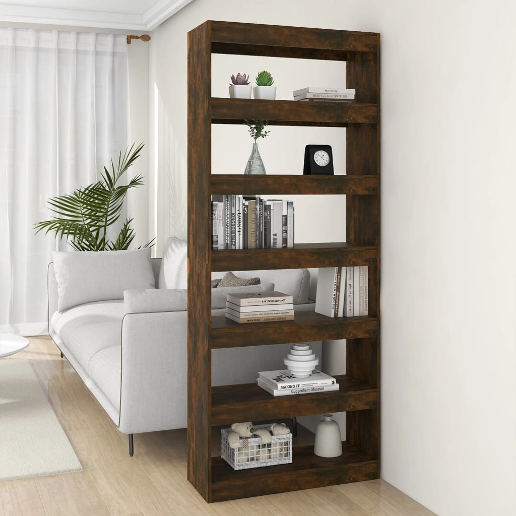 foto del prodotto libreria divisorio rovere fumo 80x30x198 cm in truciolato