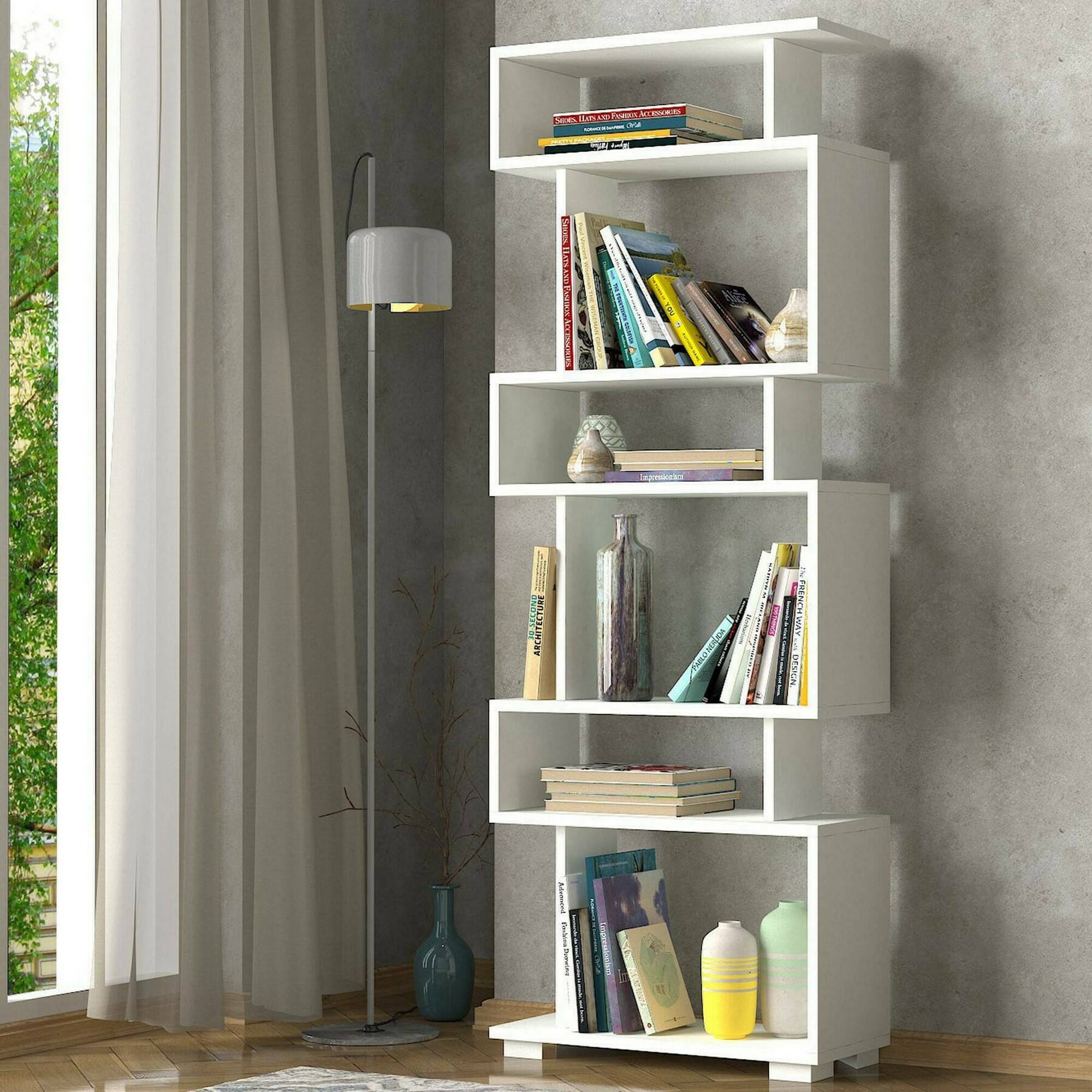 foto del prodotto libreria doralice, scaffale da ufficio, mobile portalibri, biblioteca, 60x20h165 cm, bianco
