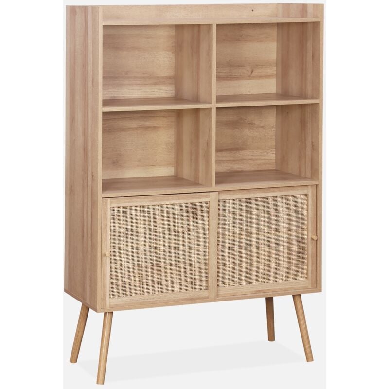 foto del prodotto libreria effetto legno e canna da zucchero a 5 ripiani