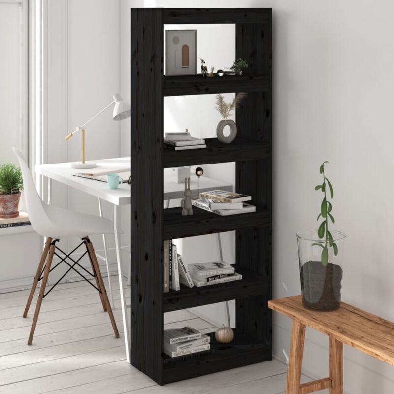 foto del prodotto libreria elegante e anticata da 5 ripiani in legno massello vari colori colore nero