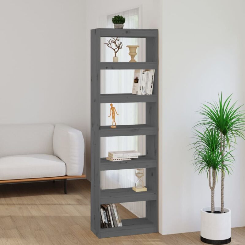 foto del prodotto libreria elegante e anticata da 6 ripiani in legno massello vari colori colore grigio