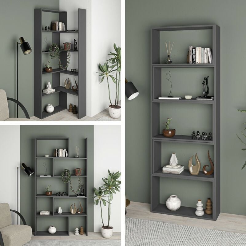foto del prodotto libreria estensibile angolare wish 72x22x200h colore antracite