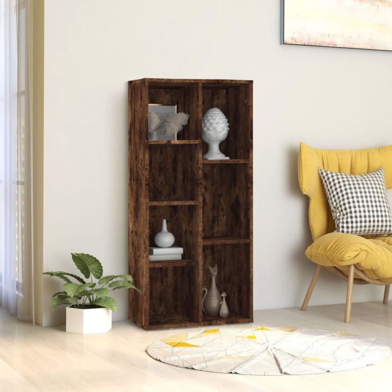 foto del prodotto libreria ideale per salotto con 7 scomparti aperti in legno vari colori colore marrone fumo