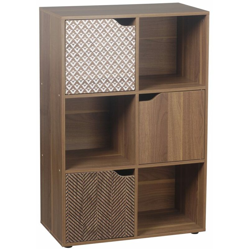 foto del prodotto libreria in legno 6 cubi con ante decorate