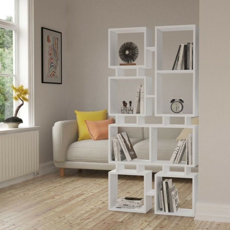 foto del prodotto libreria in legno 79x166,5h cm bifacciale a cubi colore bianca rail