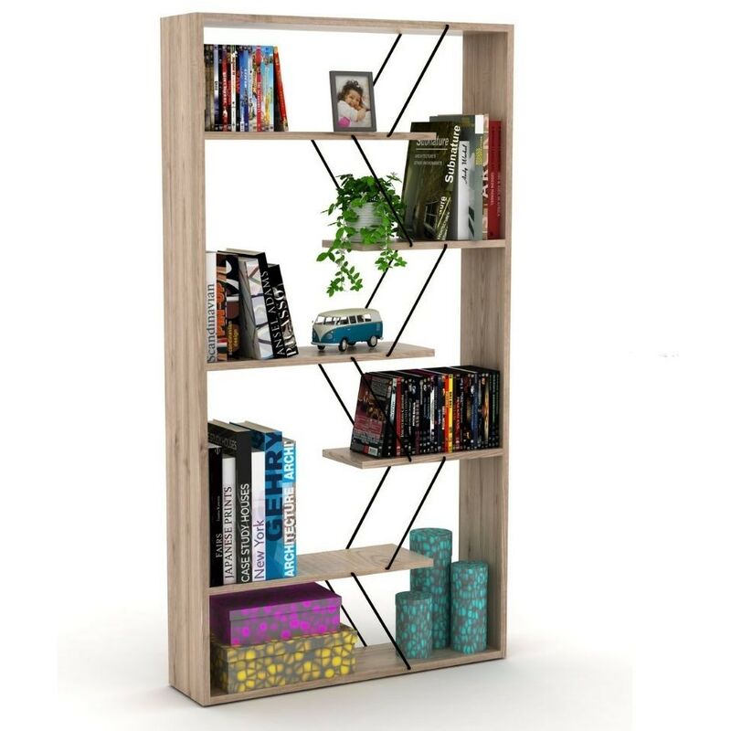 foto del prodotto libreria in legno 84x157h cm con struttura in metallo e ripiani colore rovere tars