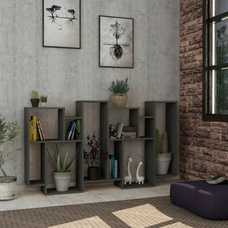 foto del prodotto libreria in legno 96x168,5h cm bifacciale colore antracite karmato