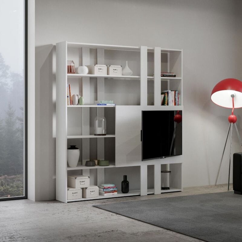 foto del prodotto libreria in legno bianco frassino 178x204h cm con porta tv kato h